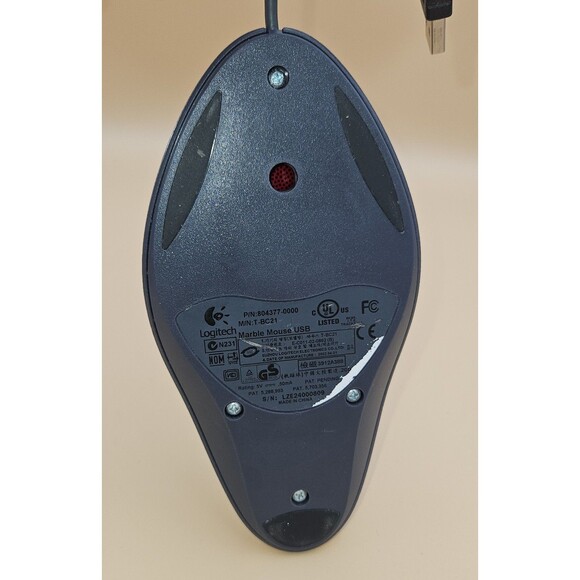 Logitech Trackman Marble USB T-BC21 Wired Trackball Mouse Gray Red Ball Tested - Picture 6 of 6